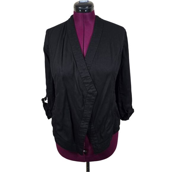 Women's WHBM Black Lyocell Open Front Roll Tab Cardigan Jacket | Size Small - Picture 1 of 10
